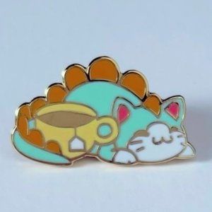 *50% OFF! DinoCat & Tea pin enamel kawaii cats dinosaur coffee cup gold